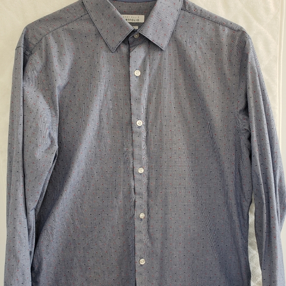 Perry Ellis Portfolio Dotted Print Slim Fit Dress Shirt - Picture 2 of 5